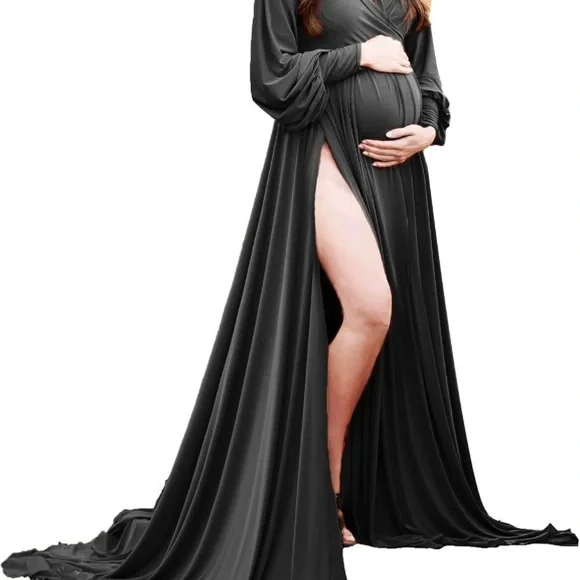amazon black maternity dress Bhome Maternity Dress for Photoshoot Cut-Out Backless Side Split Maternity Maxi Gown for Photoshoot Black S at Amazon Women's Clothing store